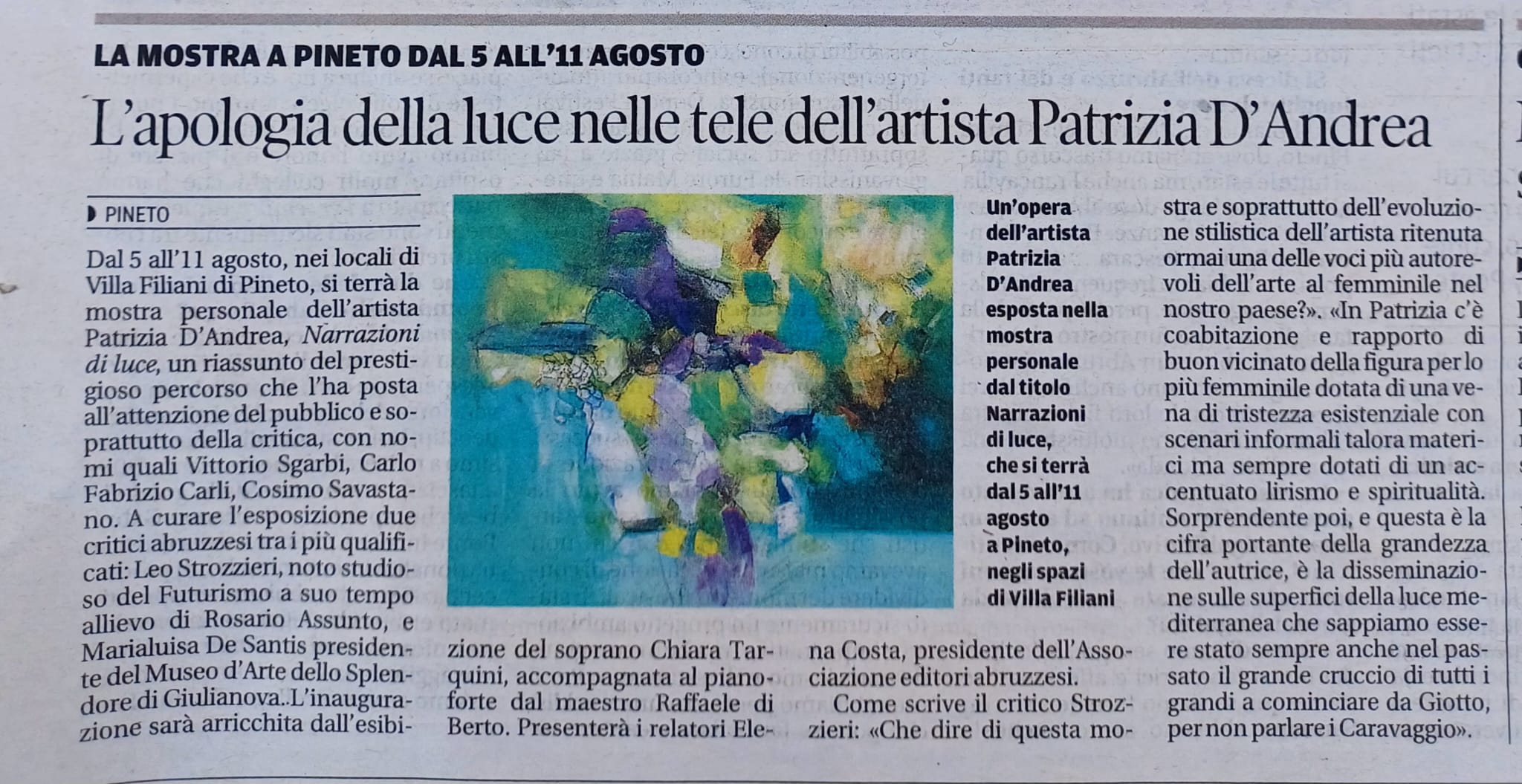 L’apologia della luce nelle tele dell’artista Patrizia D’Andrea