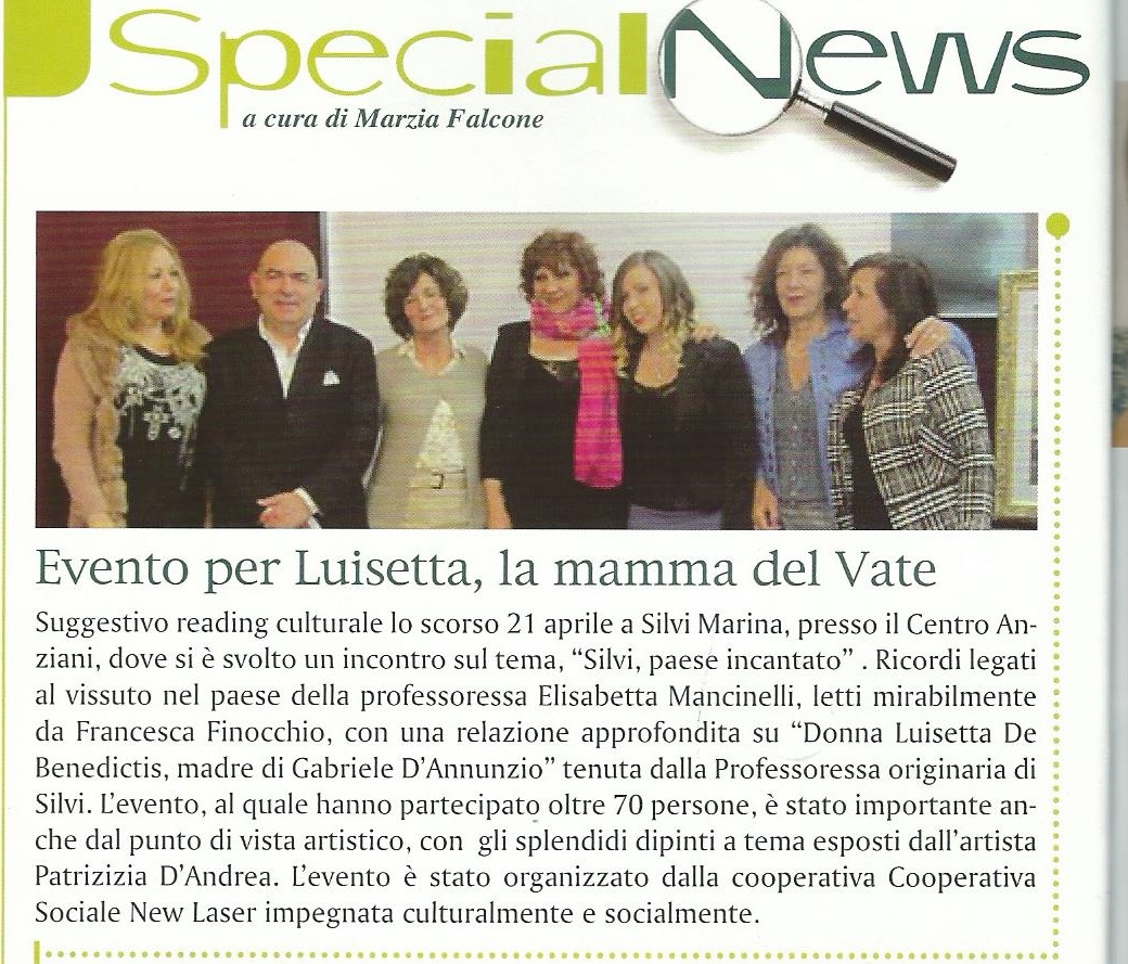 Articolo del 2014 sull’evento dedicato a Luisetta De Benedictis con opere di Patrizia D’Andrea