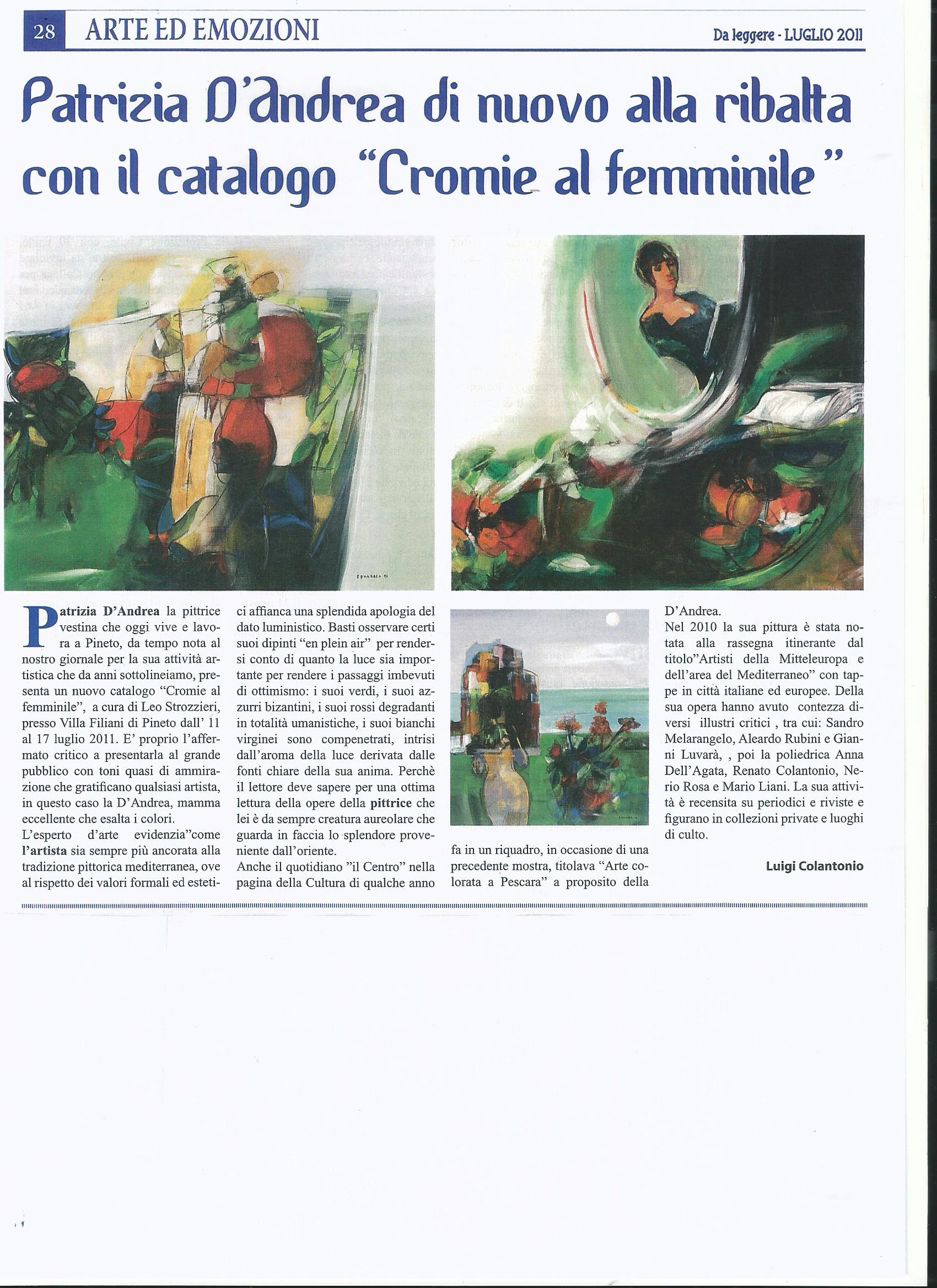 Articolo di Da leggere del luglio 2011 sul catalogo Cromie al femminile di Patrizia D’Andrea